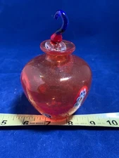 🔥🐇 SMALL HAND-BLOWN ITALIAN PERFUME GLASS BOTTLE - RED W/ COLORED ACCENTS 🔥🐇