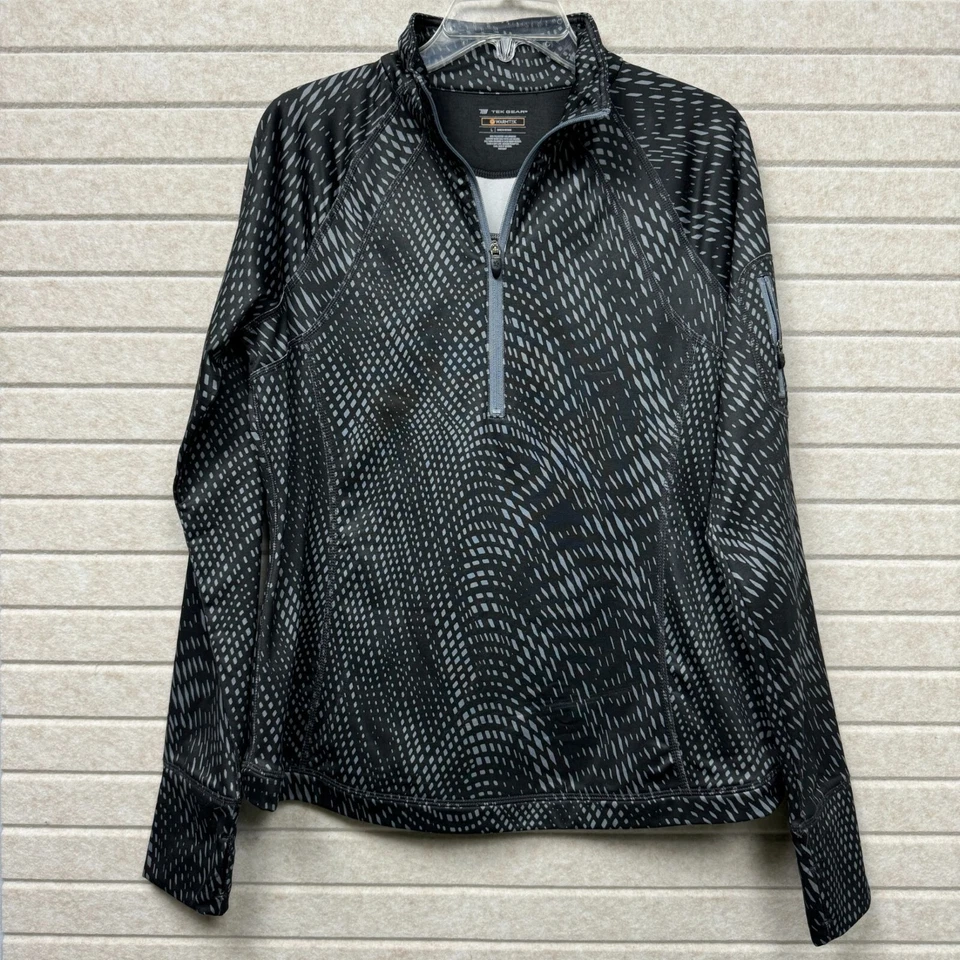 Pullover Atlético Tek Gear Cálido Geométrico Negro Gris Cuarto Cremallera Manga Larga L Foto 3 de 4