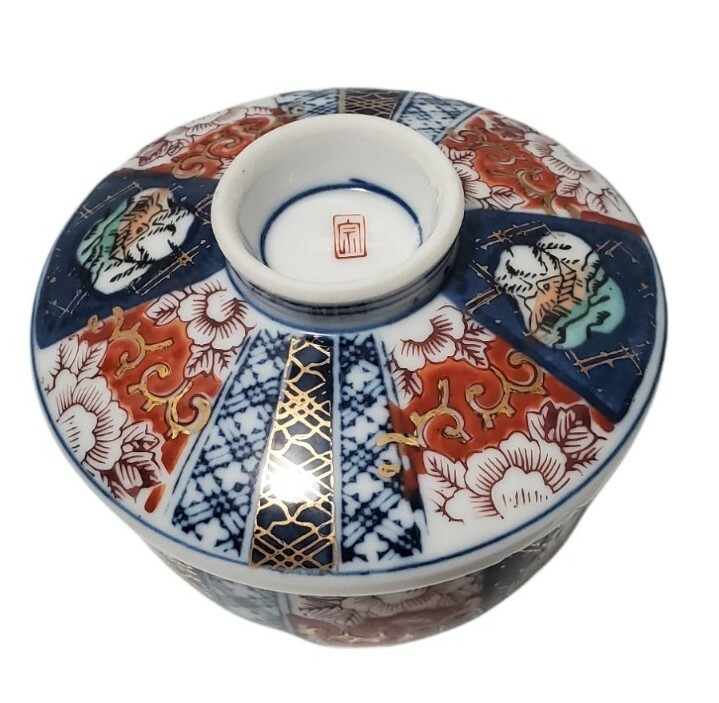 Japanese tea cup with lid marked blue ring Danbury rice bowl tea cup w