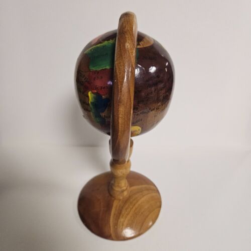 World Globe Hand Carved in Haiti Wooden Vintage Great Office Accent - Picture 2 of 10