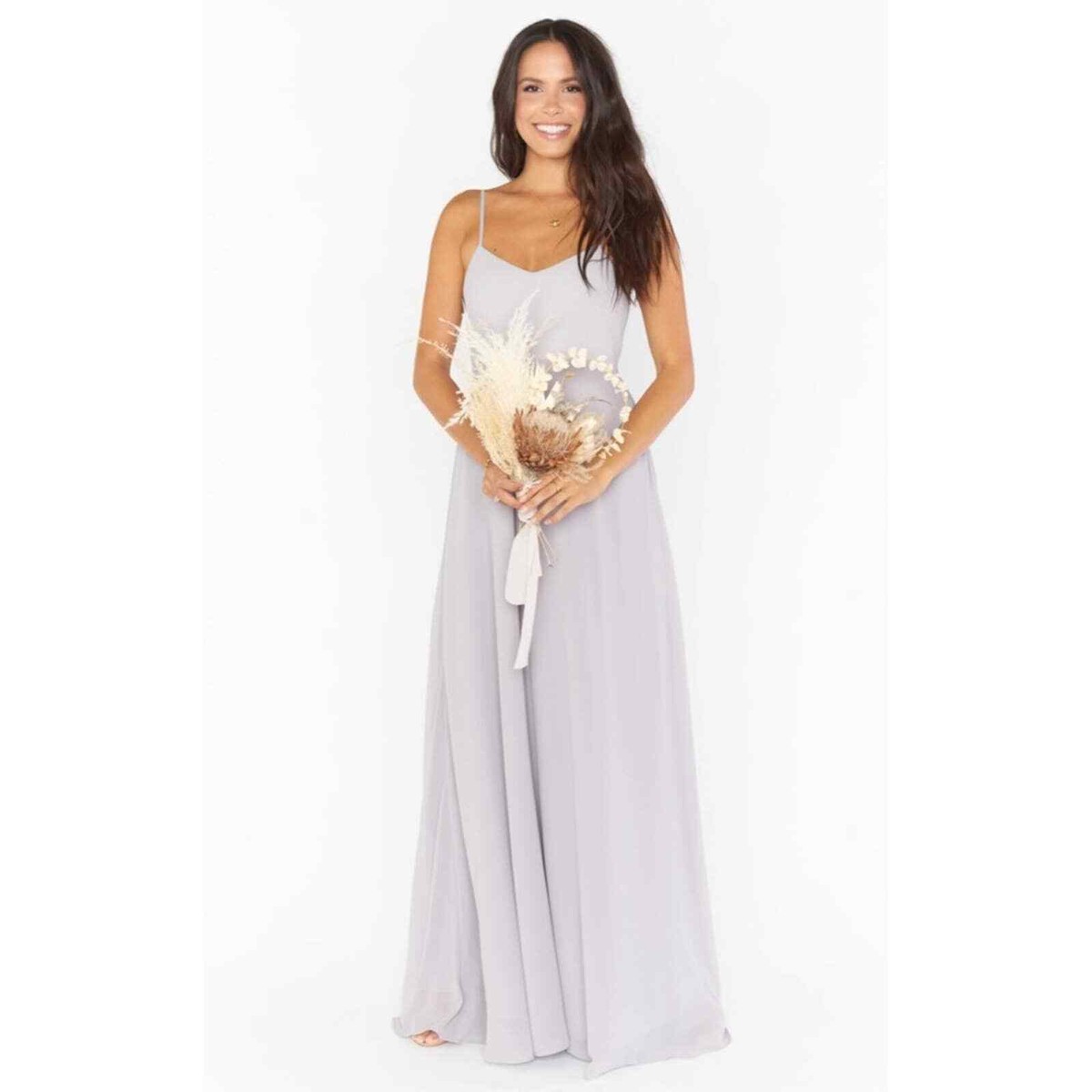 grey chiffon maxi dress BABARONI BABARONI Chiffon Steel Grey Bridesmaid Dresses Halter Floor-length Sleeveless A-line, Steel Grey / US0