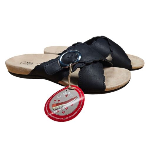 Mia Sandals Size 8.5 Black Non Slip Arch Support Memory Foam Silver Buckle - Picture 3 of 8