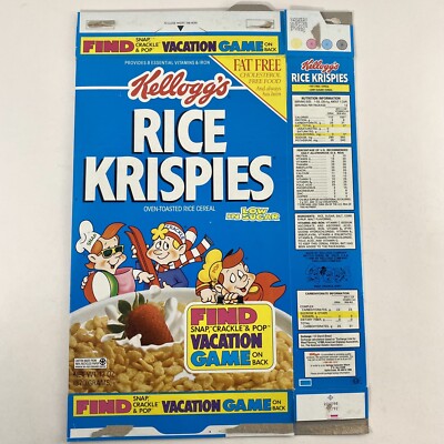 Kellogg s Rice Krispies Vintage 1990 Empty Flat Cereal Box Find Vacation Game