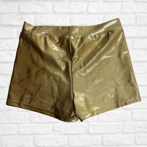 Metallic Gold Dance Shorts, Cheer Gymnastics Spandex, Junior Girls Teamwear