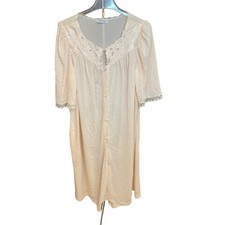 Lorraine Pink Half Sleeved Lace Trimmed Made in USA Nightgown Sz L