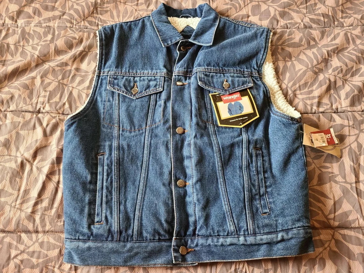 Wrangler Hero Men s Denim Sherpa Lined Trucker Vest Size Medium Please Read