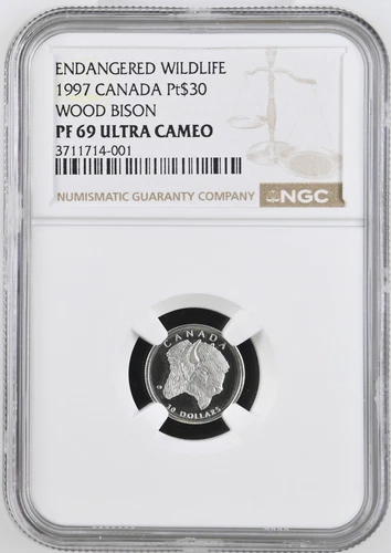 Canada 1997 $30 1/10 Oz Platinum Proof Coin NGC PF69 UC Wildlife - Wood Bison