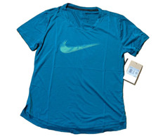 Nike Women's Dri-Fit Running Short Sleeve Top S Teal w/ Swoosh FB4696-381 NIP