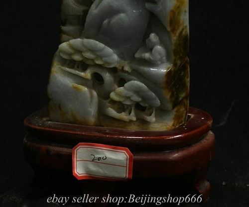 6.8" Chinese Emerald Jade Jadeite Carving Landscape Tree Figure Story Statue - Picture 6 of 10