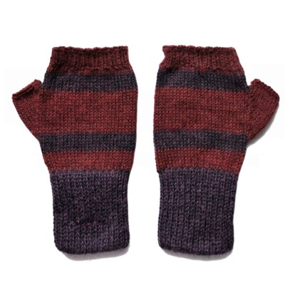 Fashionable 100% Alpaca Fingerless Mittens - Mulberry / Flecked Burgundy (XS)