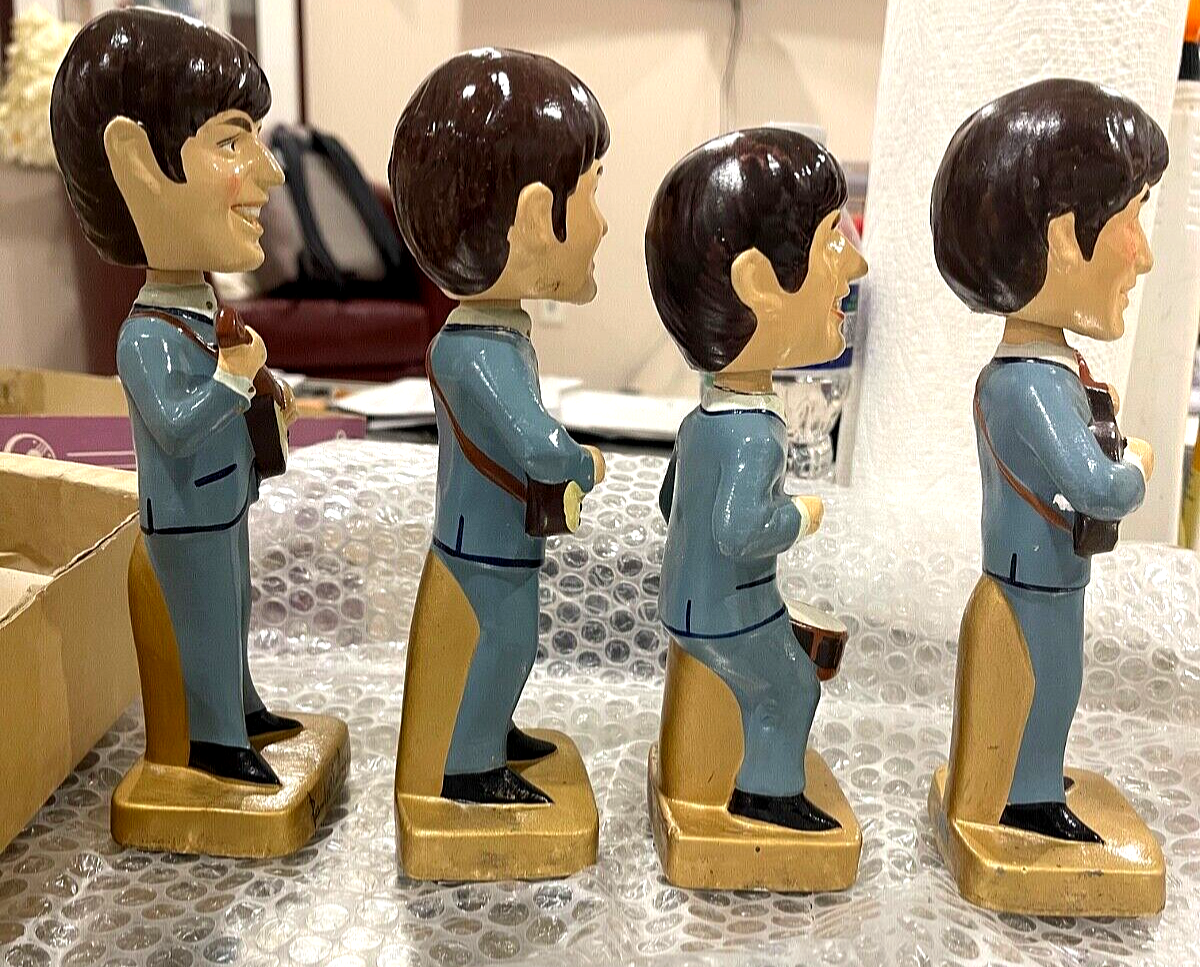 VINTAGE 1964 BEATLES CAR MASCOTS BOBBLEDHEAD DOLLS IN THE ORIGINAL 
