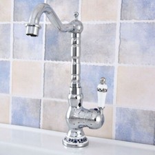 Chrome Ceramic Base Bathroom Kitchen Bar Vessel Sink Swivel Faucet Tap ssf670
