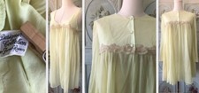 VTG 50s USA FORMFIT ROGERS 2-PIECE YELLOW PEIGNOIR MINI NIGHT GOWN ACCORDION S