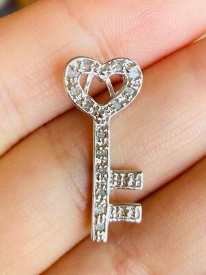 925 Sterlingsilber Herzschlüssel Original Diamant Anhänger