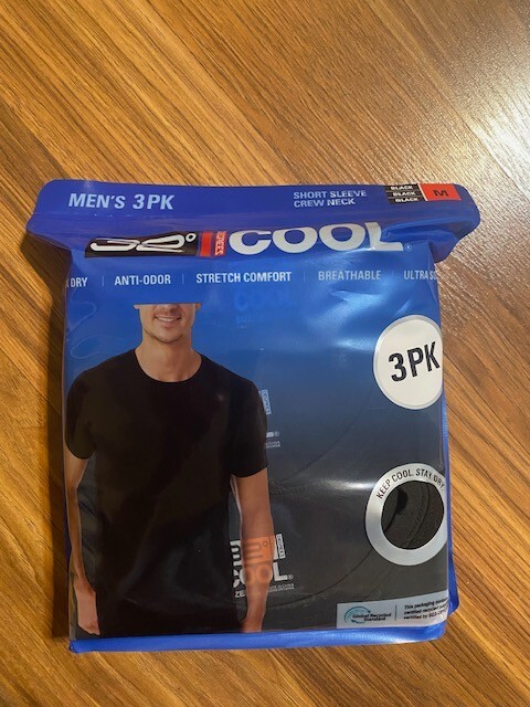 3 Pack 32 Degrees Cool Men's Soft Tee Short Sleeve Crew Neck Black M