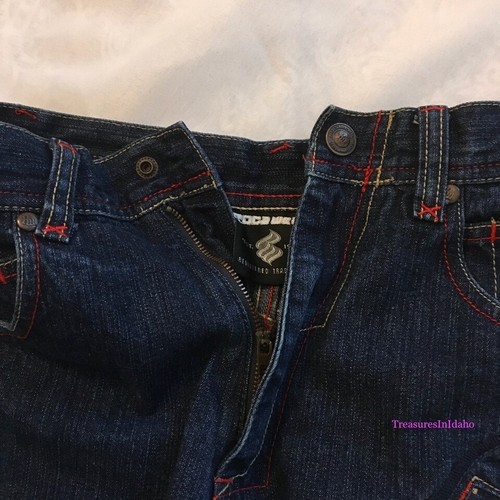 Y2K Roca Wear Logo Dark Blue Denim Jeans Distressed Size Youth Boys 12 - Picture 7 of 14