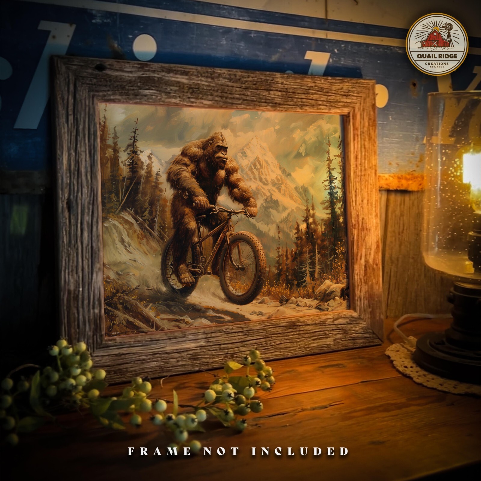 Sasquatch Bigfoot Art Print Mountain Bike BMX Cycling Poster Wall Art Decor Gift