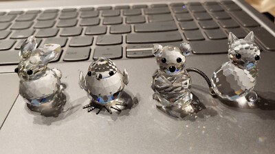 4pcs Swarovski Bear Bird Cat Bunny Rabbit Crystal Retired Mini Figurines -MARKED