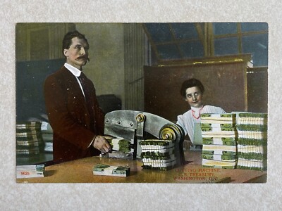 H1347 Postcard US Treasury Washington DC Cutting Room Old Bills