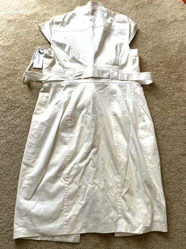 NWT NEW Calvin Klein elegant white dress button front 12 cap sleeve lined belt - Picture 6 of 8