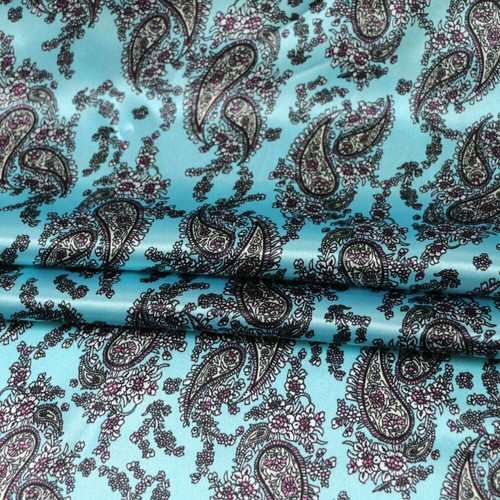By Yard Retro Paisley Pattern Soft Silky Satin Fabric Printed Charmeuse Material - Picture 2 of 12