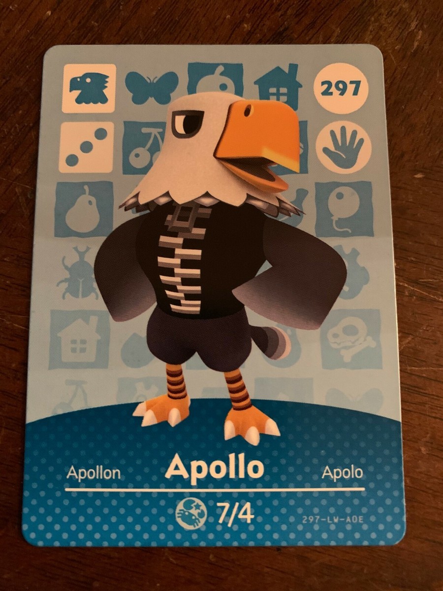 Carta Amiibo Animal Crossing #297 Apollo Autentica - Mai Scansionata, In Custodia Protettiva