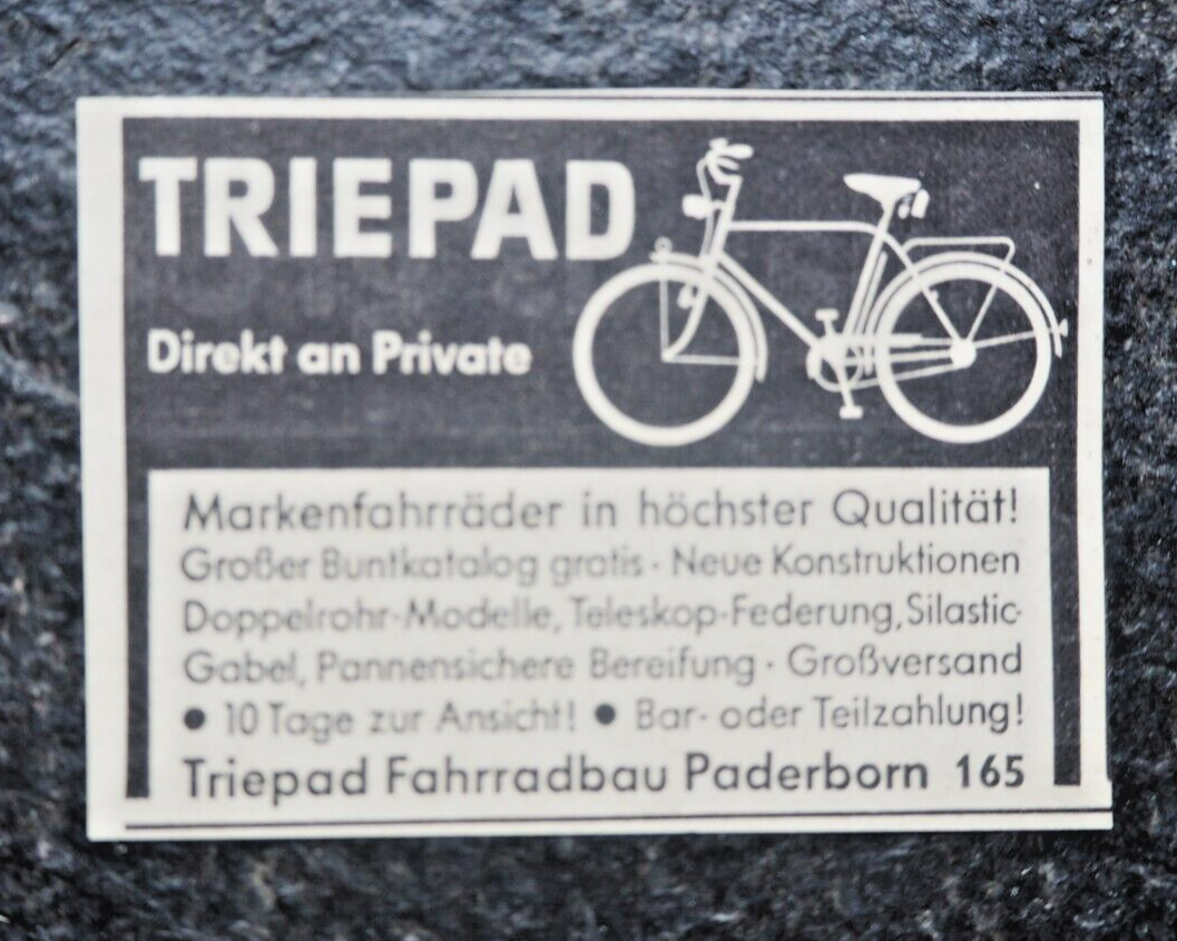 Triepad Fahrradbau , Paderborn , Alte Reklame , 1954 , (A21) | eBay