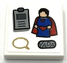 Lego New White Tile 2 x 2 with Magnets 'YADA', Superman Minifigure Sticker Part