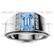 AAA Aquamarine Gemstone Ring For Men Jewelry With 925 Sterling Silver Ring