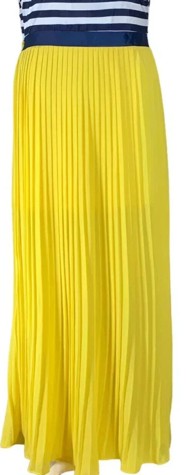 Encantador Vestido Charlie Azul Marino Blanco a Rayas con Falda Plisada Amarilla Talla S Foto 3 de 4