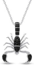 Black Simulated Diamond Scorpion Pendant Necklace 14K Gold Plated Sterling