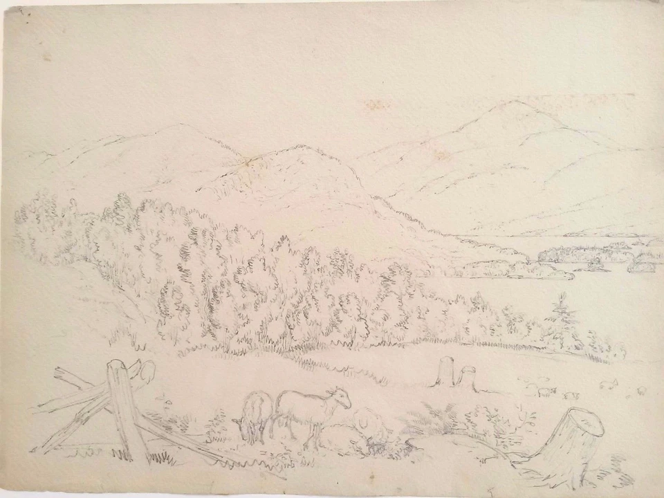 Dibujo paisaje de New Hampshire Edward Seager siglo XIX con catálogo de exposiciones Foto 2 de 4