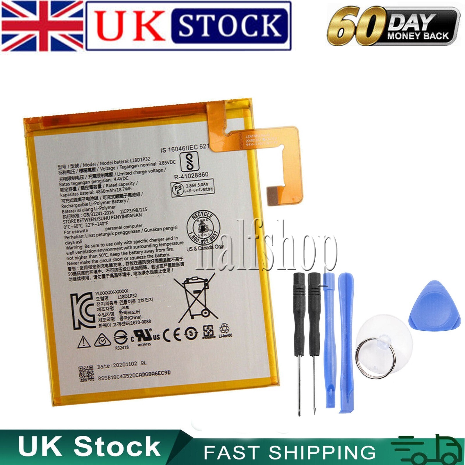 Replacement Battery L18D1P32 For Lenovo TAB M10 TB-X605F TB-X605L X505L