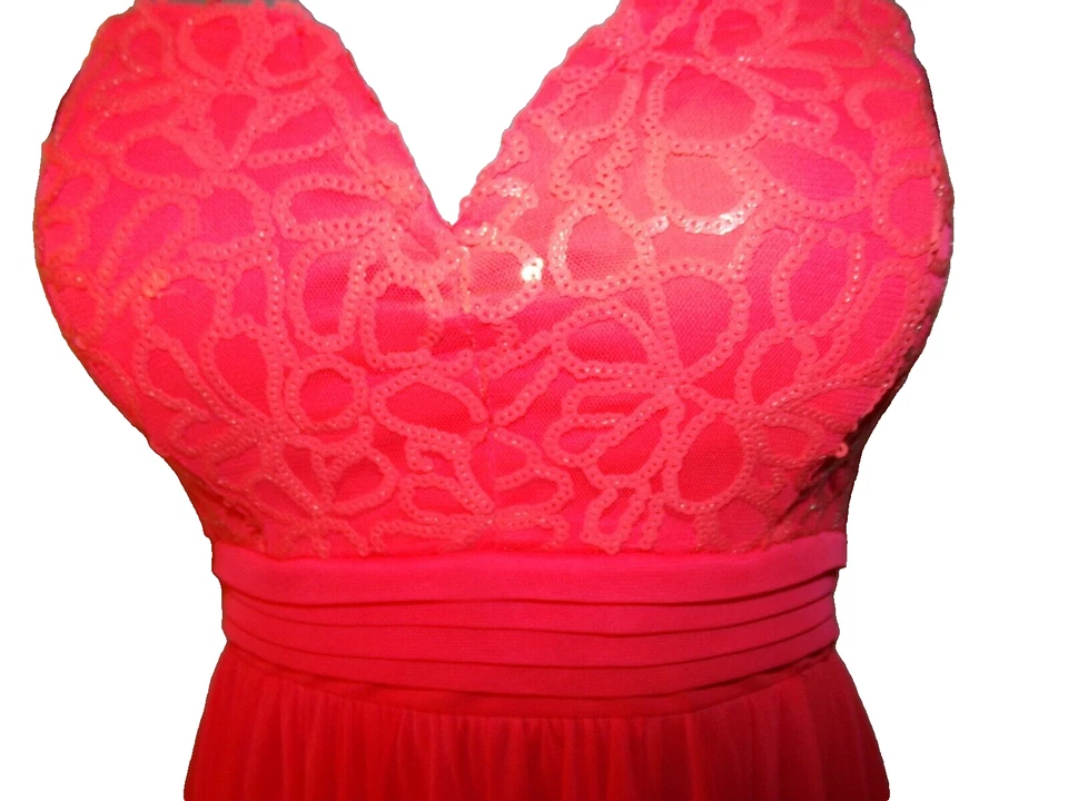 Vestido de fiesta MY MICHELLE coral sin tirantes lentejuelas dobladillo pañuelo, Jr. Talla 3  Foto 3 de 4