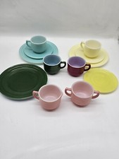 VINTAGE MIXED LOT OF 12 PIECES HAZEL ATLAS GLASS CHILD'S TEA SET MIXED COLORS