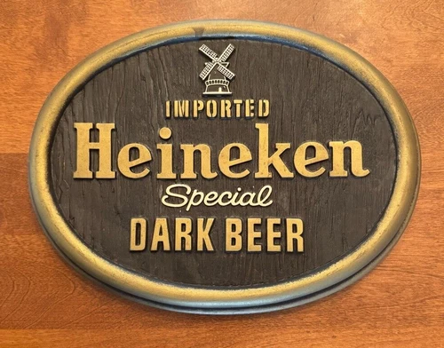 Vintage 1983 Wall Mount Heineken Special Dark Beer Plastic Bar Sign Man Cave