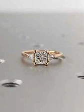 Trilogy 1.22CT Princess And Trillion Cut Moissanite 10K Yellow Gold Bridal Ring