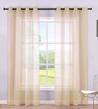 Pair 52 x 108 NATURAL BEIGE LINEN GROMMET CURTAIN PANELS J53
