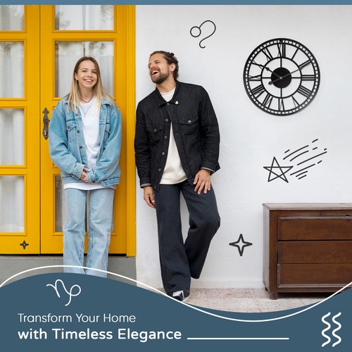 Römische Wanduhr Metall Design Skelett Ziffern offenes Gesicht Garten Büro Zuhause - Bild 52 von 91