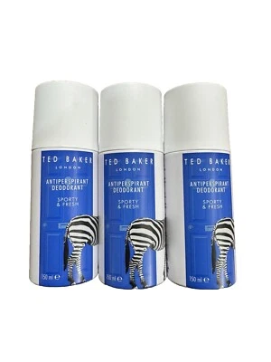 Ted Baker Mens Deodorant Anti-Perspirant Sporty Fresh Long Lasting 3x150ml
