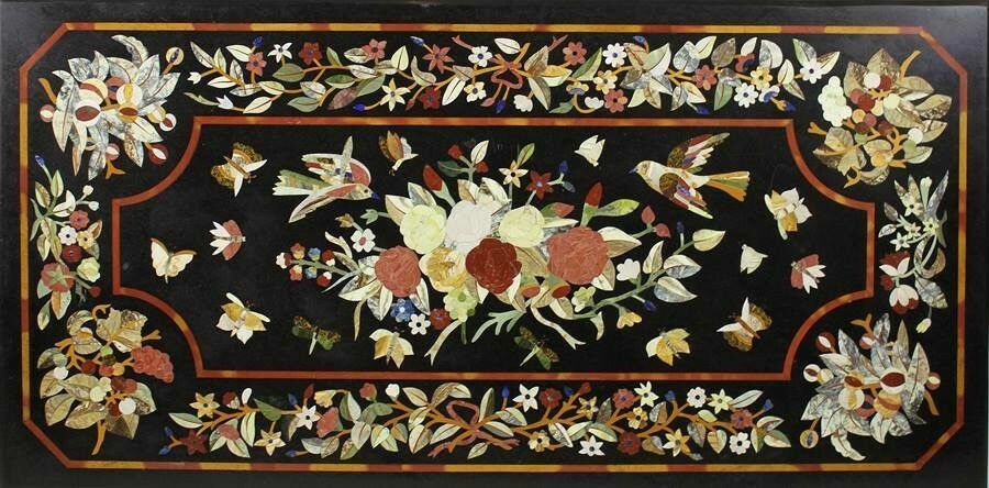 48x24 Marble Dining Table Top with Floral Inlay Art for Hallway Decor