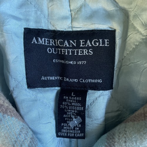 American Eagle Womens Peacoat Large Green Plaid Quilt Lined Wool Coat Jacket - Picture 5 of 16
