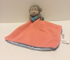 Carter's Brown Monkey Plush / Orange  Blue Striped Blanket Lovey 10" Sewn Eyes