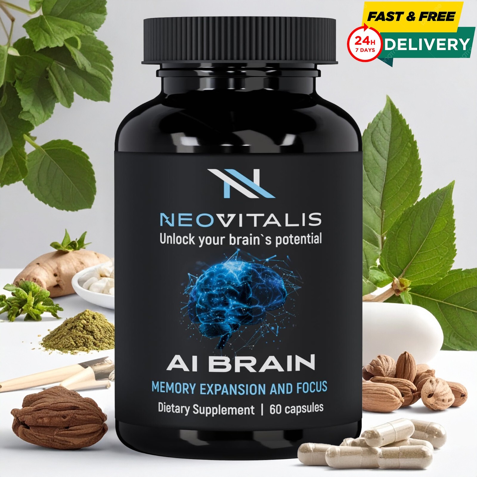 AI Brain Absolute Focus Supplement - #1 Nootropic For Focus, Energy, Memory+
