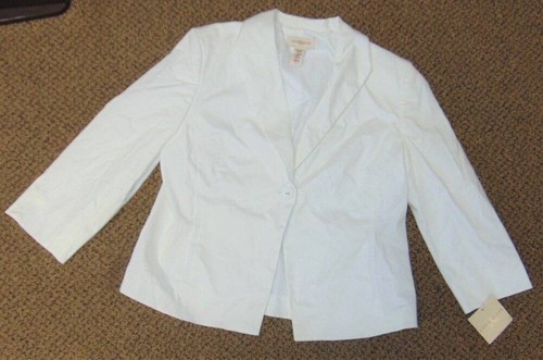 Womens Blazer Covington White Long Sleeve Button Front Jacket-size 10