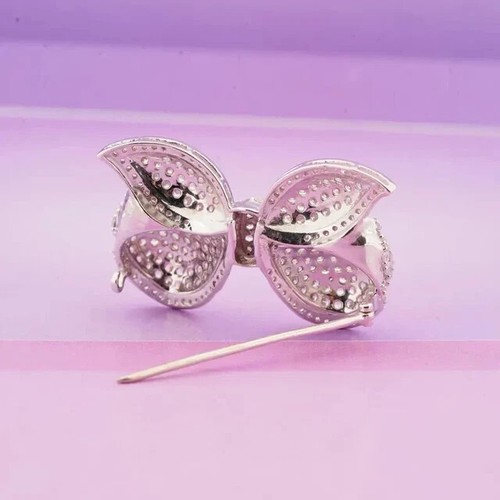 3.00Ct Round Cut Real Moissanite Knot Bow Charm Brooch Pin 14K White Gold Plated - Picture 3 of 7