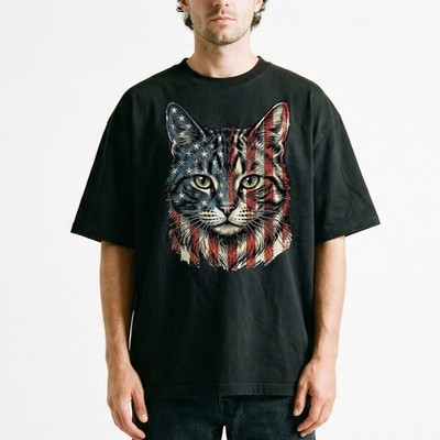 Vintage Patriotic Cat T-shirt 4th of July American Graphic Tee