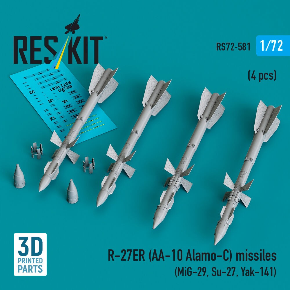 ResKit RS72-0581 1:72 R-27ER AA-10 Alamo-C Missiles (4 Pcs) Kit