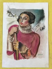 Tamara de Lempicka disegno e dipinto su carta vecchia firmato timbrato vintage
