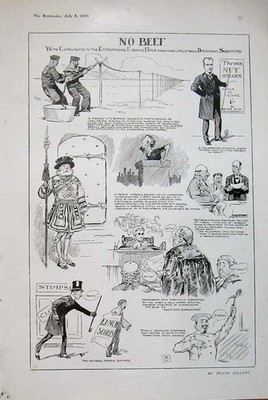 Alter antiker Druck 1908 Zeichnung Frank Gillett Männer Koch Matrosen Beefeater 20.